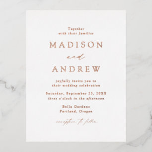 Invitación Postal Con Relieve Metalizado Rosa Boda de Oro Moderno