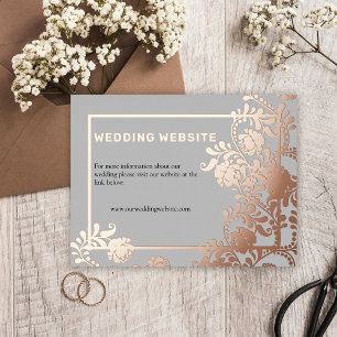 Invitación Postal Con Relieve Metalizado Rosa de flores de oro y sitio web de Boda de cuadr