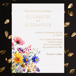 Invitación Postal Con Relieve Metalizado Rosa de oro de la boda de primavera