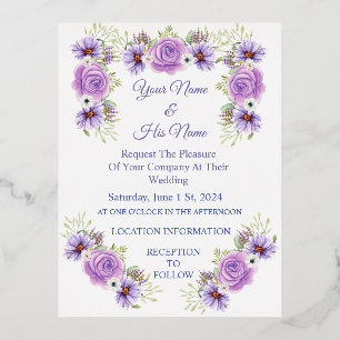 Invitación Postal Con Relieve Metalizado Rosa Lavanda Floral Thunder_Cove