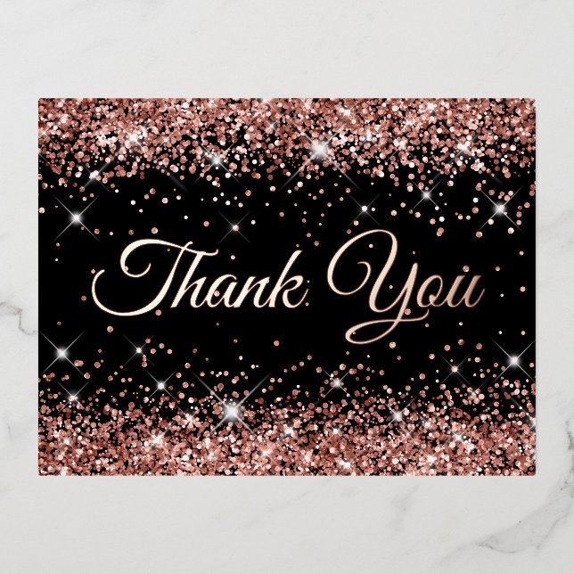 Invitación Postal Con Relieve Metalizado Rosa negro Purpurina de oro 40 cumpleaños gracias (Anverso)