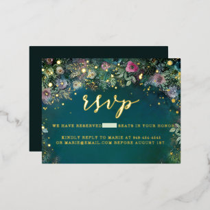 Invitación Postal Con Relieve Metalizado Rosas forestales encantados Fairies Gold Sweet 16 