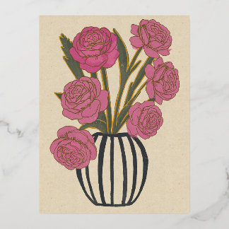 Invitación Postal Con Relieve Metalizado Rosas rosadas hermosas