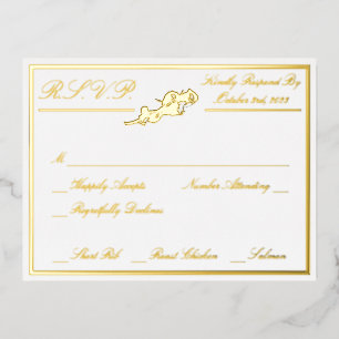 Invitación Postal Con Relieve Metalizado Rosas, White Wedding RSVP Gold Full