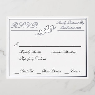 Invitación Postal Con Relieve Metalizado Rosas, White Wedding RSVP Silver