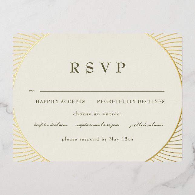 Invitación Postal Con Relieve Metalizado RSVP Bizantina de oro (Anverso)