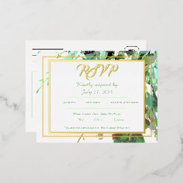 Invitación Postal Con Relieve Metalizado RSVP de boda botánica de flora y vegetación