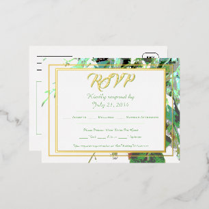 Invitación Postal Con Relieve Metalizado RSVP de boda botánica de vegetación y floral