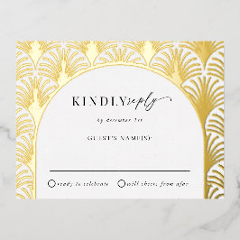 Invitación Postal Con Relieve Metalizado RSVP de matrimonio formal de arte de oro negro