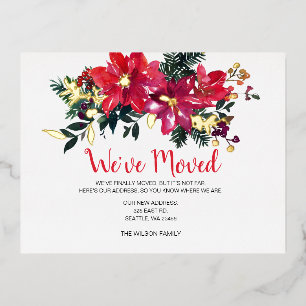 Invitación Postal Con Relieve Metalizado Rustic Poinsettias Berries hemos tenido vacaciones