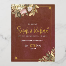 Invitación Postal Con Relieve Metalizado Rústico Terracota Botánico Boho Luxe Boda