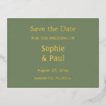 Invitación Postal Con Relieve Metalizado Sage Green Save the Date Relieve metalizado Invita<br><div class="desc">Sage Green Guardar la tarjeta postal de invitación de Relieve metalizado de fecha, por favor, personalice la parte delantera y trasera de la tarjeta postal utilizando la plantilla de personalización en línea antes de realizar el pedido. La parte delantera de la postal presenta un texto metálico real de Relieve metalizado...</div>