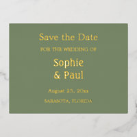 Sage Green Save the Date Relieve metalizado Invita