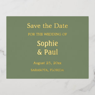 Invitación Postal Con Relieve Metalizado Sage Green Save the Date Relieve metalizado Invita