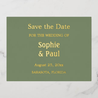 Invitación Postal Con Relieve Metalizado Sage Green Save the Date Relieve metalizado Invita