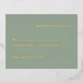 Invitación Postal Con Relieve Metalizado Sage Green Simple Modern Wedding Foil RSVP Card
