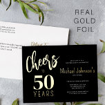 Invitación Postal Con Relieve Metalizado Saludos a 50 años fiesta de 50 años elegante<br><div class="desc">Elegante Relieve metalizado de oro real de moda  de lujo escritura a mano audaz anima a la postal de invitación de fiesta de 50 años de cumpleaños. Tenga en cuenta que puede cambiar el color del Relieve metalizado dorado a oro o plata subió.</div>