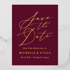 Invitación Postal Con Relieve Metalizado Script de caligrafía minimalista Guardar la fecha