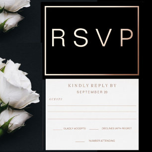 Invitación Postal Con Relieve Metalizado Sencillo moderno RSVP de boda con borde de oro ROS