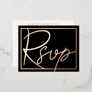 Invitación Postal Con Relieve Metalizado Sencillo moderno RSVP de boda con borde de oro ros