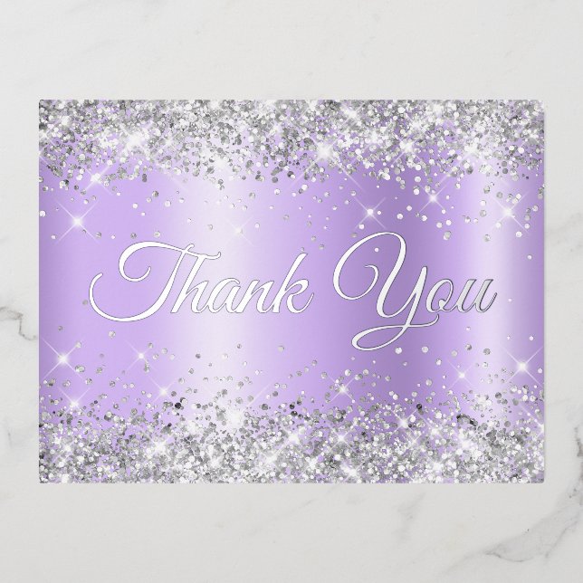 Invitación Postal Con Relieve Metalizado Silver Lavender Ombre 21ᵉʳ cumpleaños Gracias (Anverso)