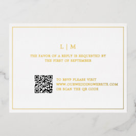Invitación Postal Con Relieve Metalizado Simple Monograma Código QR Boda Elegante RSVP