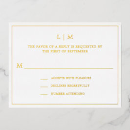 Invitación Postal Con Relieve Metalizado Simple Monograma Elegante Boda RSVP