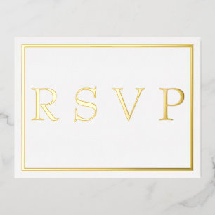 Invitación Postal Con Relieve Metalizado Simple y moderna Boda en la frontera de oro RSVP