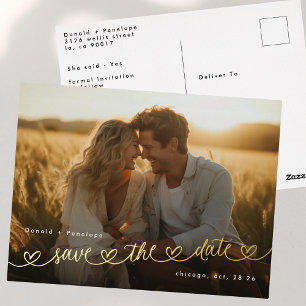 Invitación Postal Con Relieve Metalizado Sitio web de boda con foto para guardar la fecha d