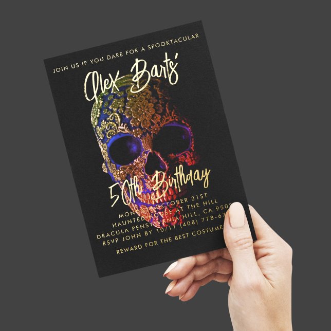 Invitación Postal Con Relieve Metalizado Spooktacular Fifty 50th Birthday Halloween (Subido por el creador)