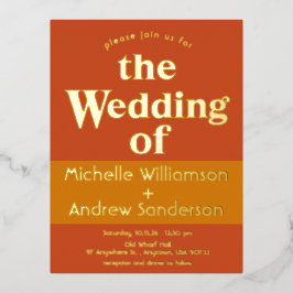 Invitación Postal Con Relieve Metalizado Terracota Naranja Moderno Retro