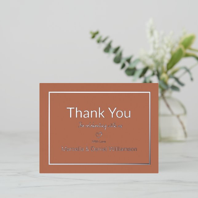 Invitación Postal Con Relieve Metalizado Terracotta Simple Boda Gracias (Anverso de pie)