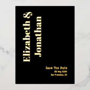 Invitación Postal Con Relieve Metalizado Tipografía minimalista para boda Save The Date