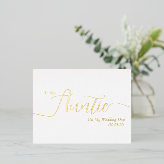 Invitación Postal Con Relieve Metalizado To My Auntie on My Wedding Day Elegant Script (Anverso de pie)