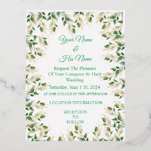 Invitación Postal Con Relieve Metalizado Toro de Hojas Verdes_Cala