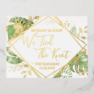 Invitación Postal Con Relieve Metalizado Tropical We Ataque a la recepción del elopement Kn