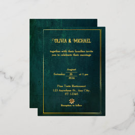 Invitación Postal Con Relieve Metalizado Verde oscuro vintage con Relieve metalizado dorado