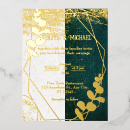 Invitación Postal Con Relieve Metalizado Verde oscuro vintage con Relieve metalizado dorado
