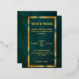 Invitación Postal Con Relieve Metalizado Verde oscuro vintage con Relieve metalizado dorado