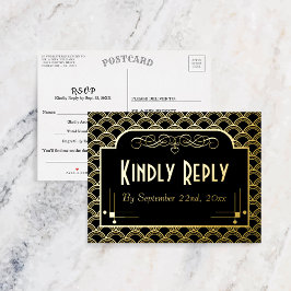 Invitación Postal Con Relieve Metalizado Vintage 1920's Art Deco Gatsby Wedding RSVP Real