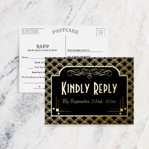 Invitación Postal Con Relieve Metalizado Vintage 1920's Art Deco Gatsby Wedding RSVP Real