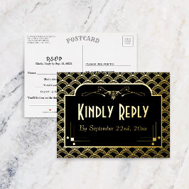 Invitación Postal Con Relieve Metalizado Vintage 1920's Art Deco Gatsby Wedding RSVP Real