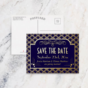 Invitación Postal Con Relieve Metalizado Vintage Art Deco Gatsby de los años 20 salva la fe