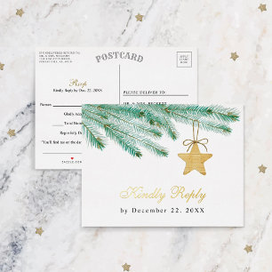 Invitación Postal Con Relieve Metalizado Watercolor Pine Boughs Boda de Invierno RSVP Real