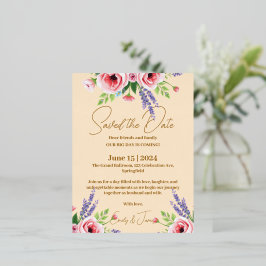 Invitación Postal Con Relieve Metalizado Wedding announcement, Floral invitation