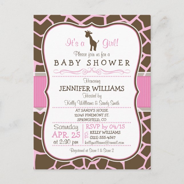 Invitación postal de Baby Shower para Chica de gui (Anverso)