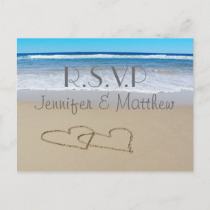 Invitación Postal de Beach Love Hearts boda "rsvp"