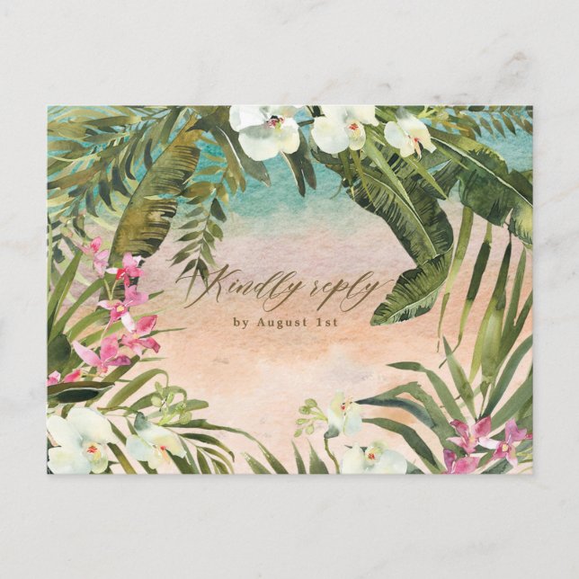 Invitación postal de boda rsvp de playa tropical aloha (Anverso)