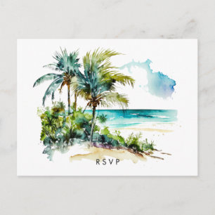Invitación postal de boda rsvp de playa tropical aloha