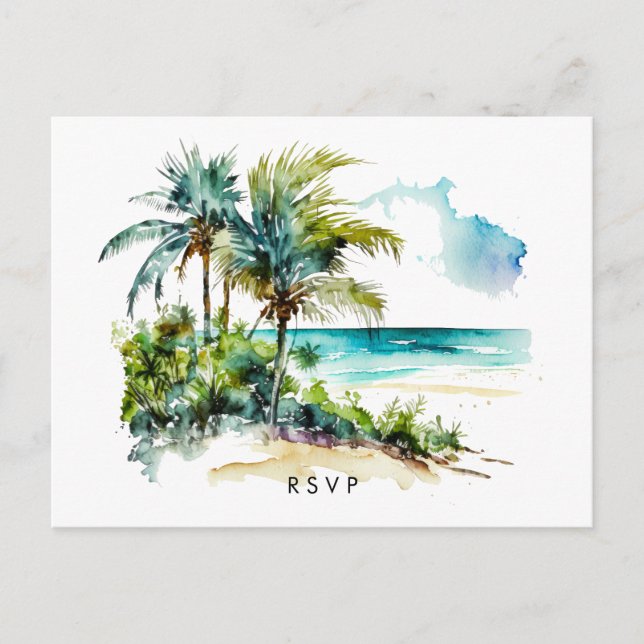 Invitación postal de boda rsvp de playa tropical aloha (Anverso)